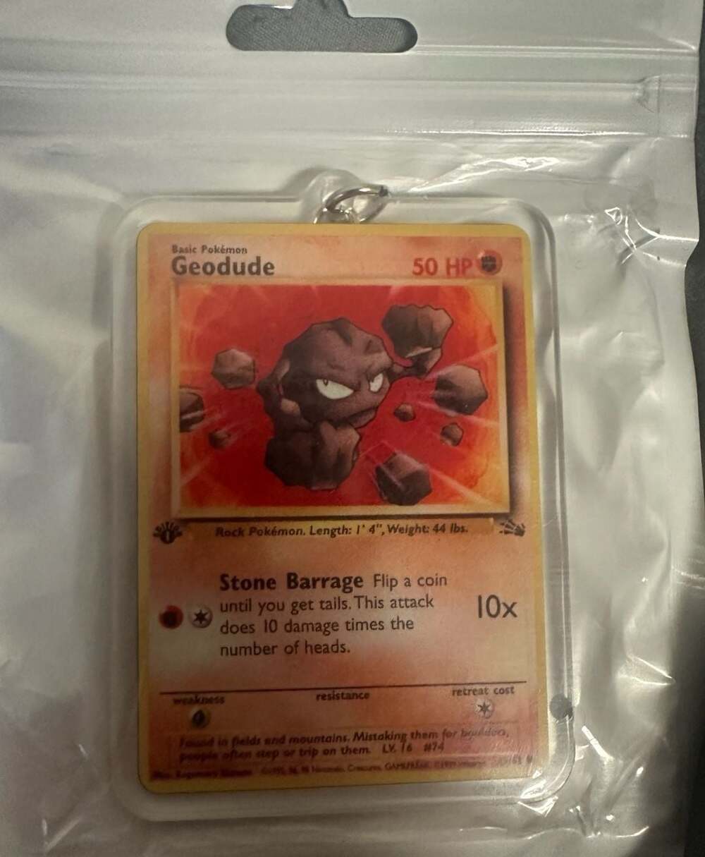 Pokemon Geodude Fossil 1st Edition Card Acrylic Keychain